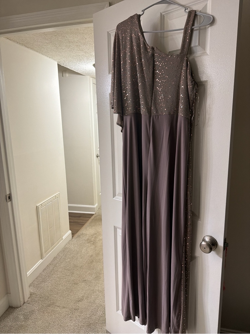 R&M Richards Beaded One-Shoulder Gown - Taupe